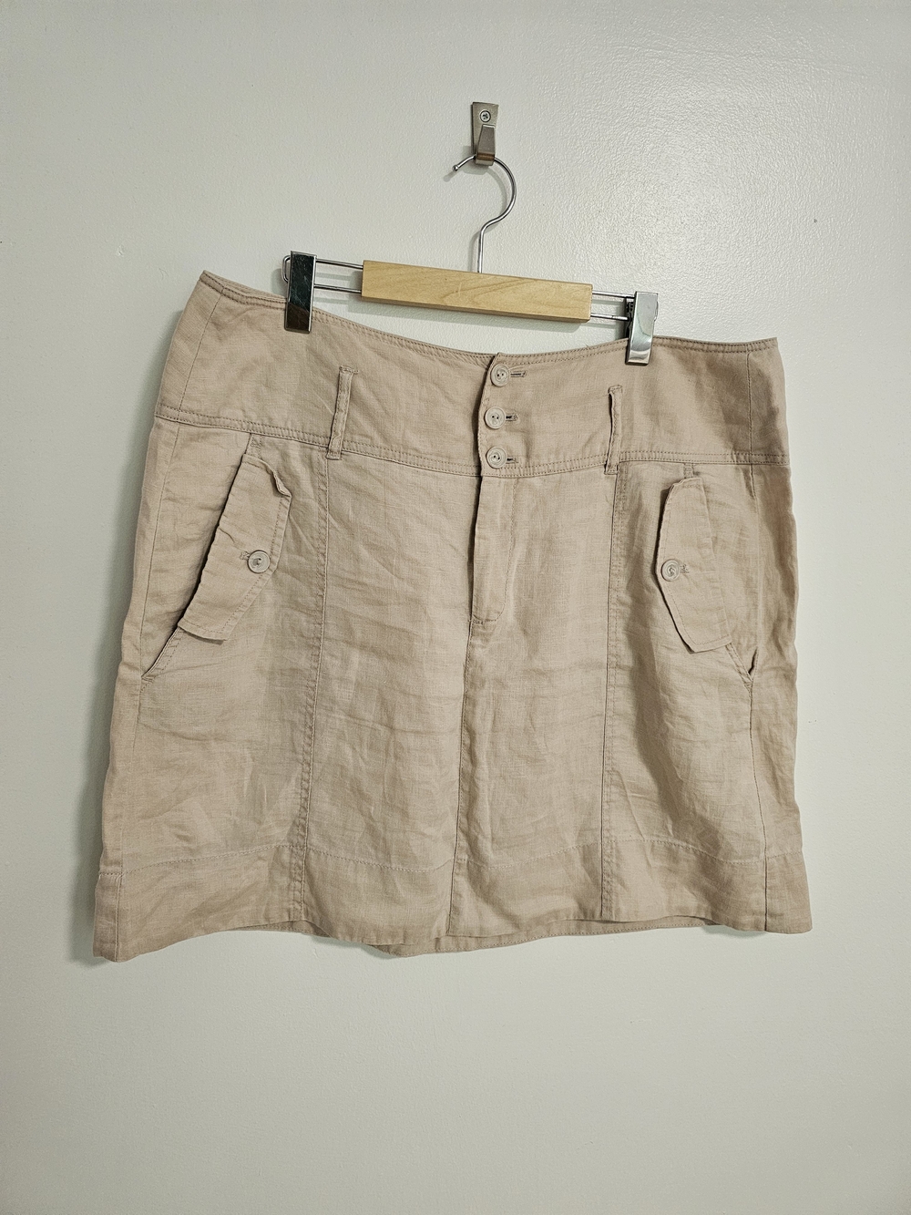 Part Two Beige Ecru Mini Skirt 100% Linen Button-Front Size 18